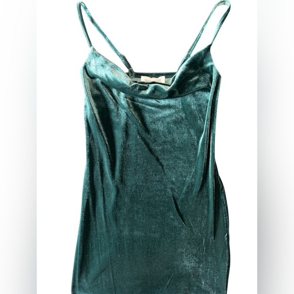 NWOT Pink Rose Cowl Neck Velvet Mini Dress Women’s XS Green Holiday Fall Revolve - Picture 10 of 12
